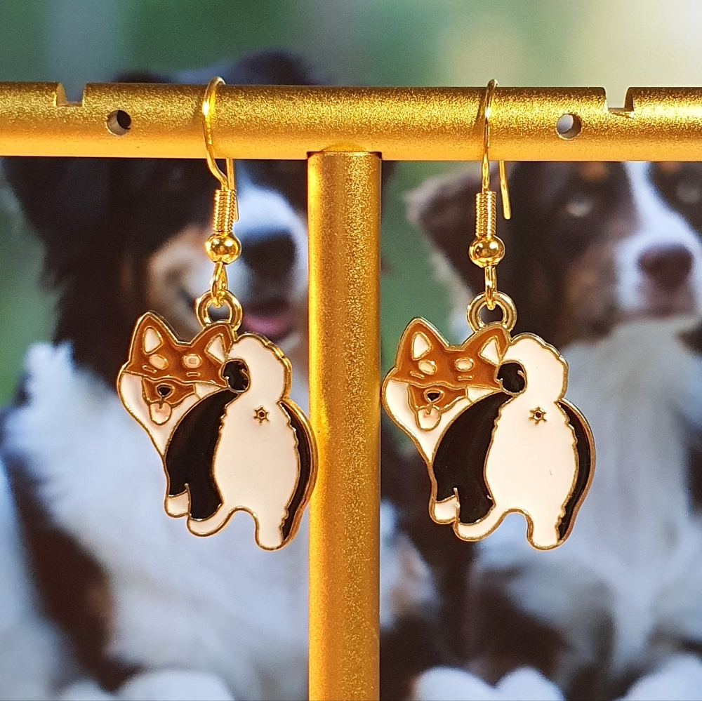 Corgi Dog Enamel Gold Metal Earings
